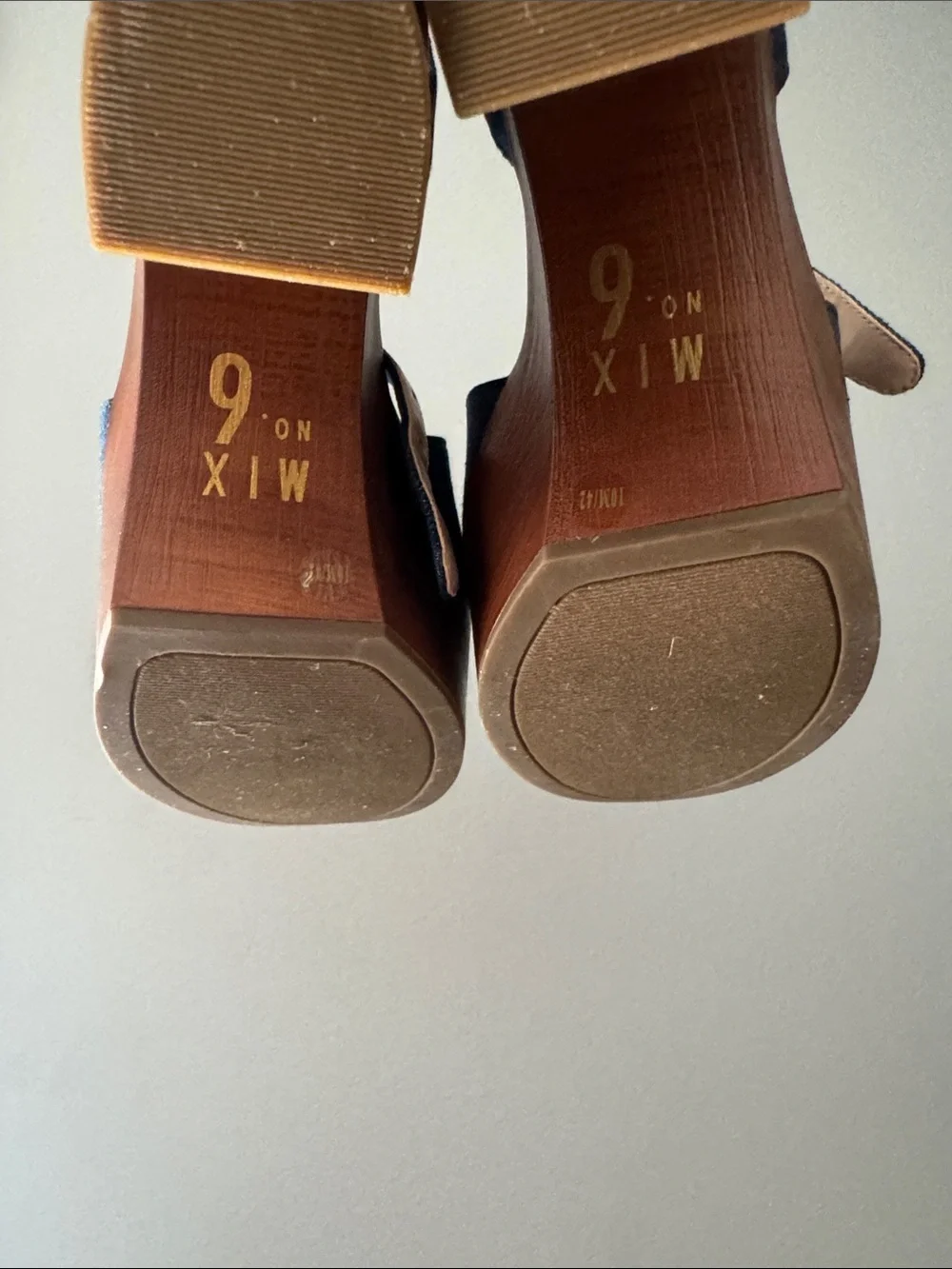Mix No. 6 Denim Blue Platform Sandal with Wood-Tone Heel